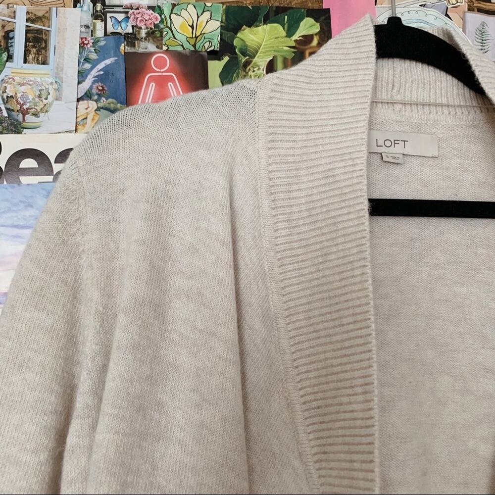 Cream LOFT Wool Blend Waterfall Open Front Cardigan Sweater S - Picture 2 of 9